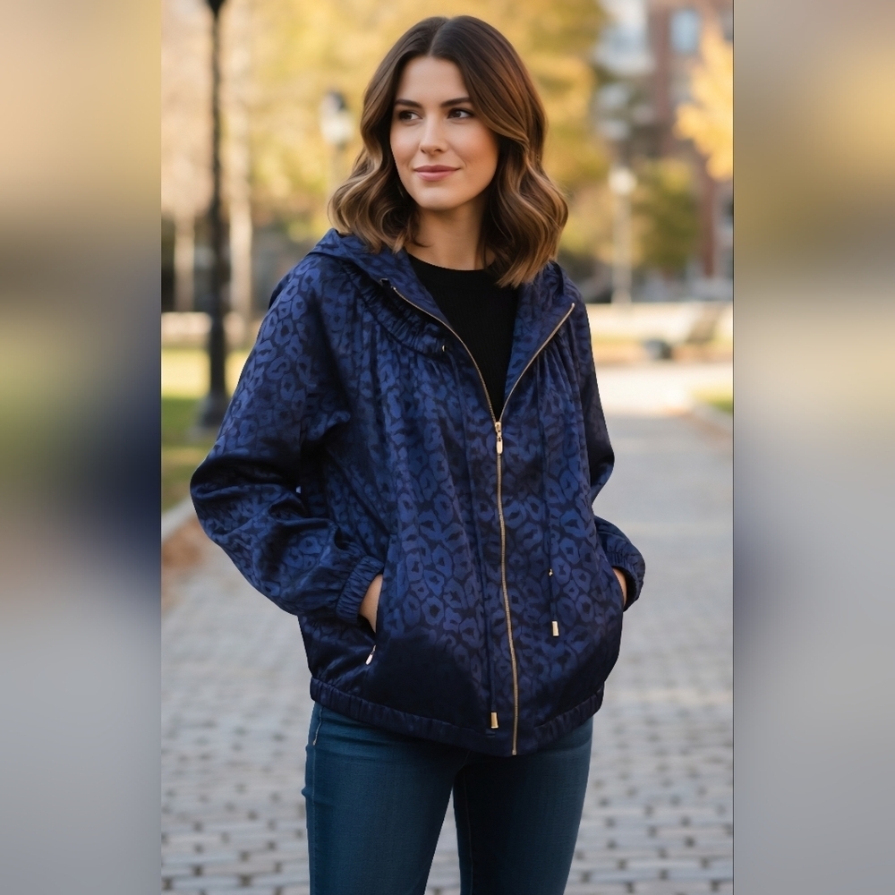 St. John Navy Leopard Bomber Jacket